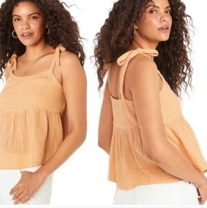 Old Navy Orange Plaid Tie Shoulder Smocked Gingham Babydoll Swing Tank Size 2x